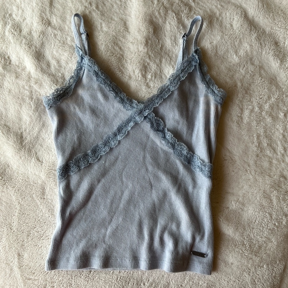 blue lace trim y2k tank top